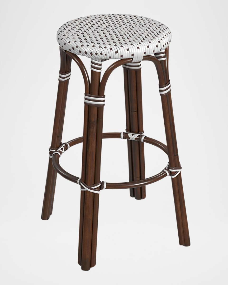 Tobias 30" Rattan Bar Stool, White/Brown Dot